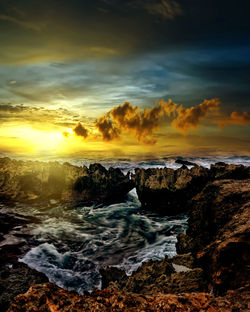 Scenic view of sea against sky during sunset