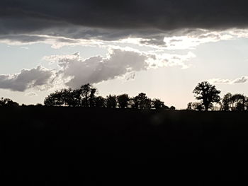 Silhouette trees on landscape against sky