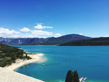 Scenic view of lake against blue sky