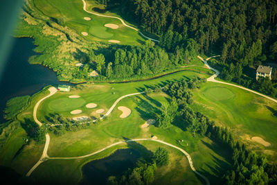 High angle view of golf course