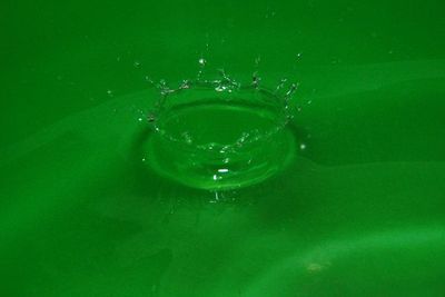 High angle view of drop splashing on water