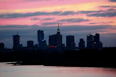City lit up at dusk