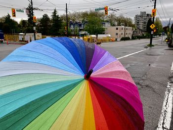High angle view of colorful umbrella