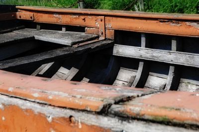 Close-up of abandoned boat