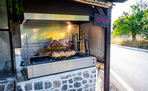 Close-up of meat on barbecue grill