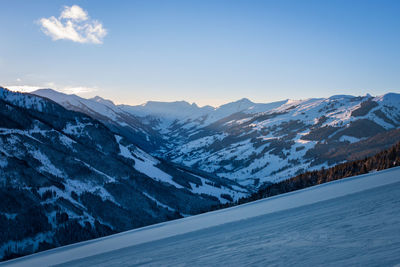 Scenic view of snowcapped mountains against sky