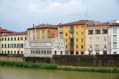 Buildings against cloudy sky