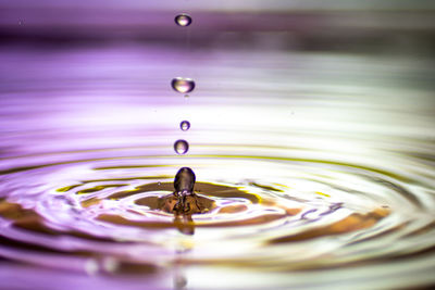 Close-up of drop falling on water