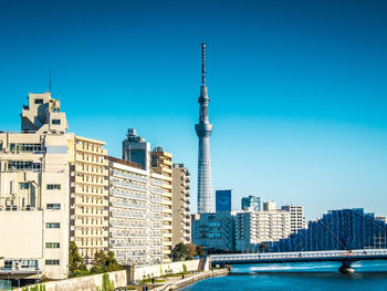 View of buildings against blue sky