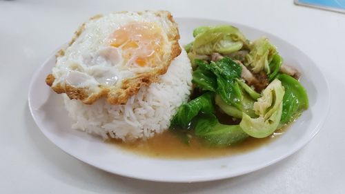 High angle view of meal served in plate