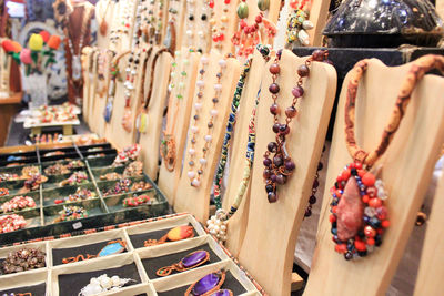 Close-up of jewelry for sale in market