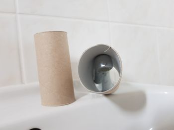 High angle view of coffee cup on table