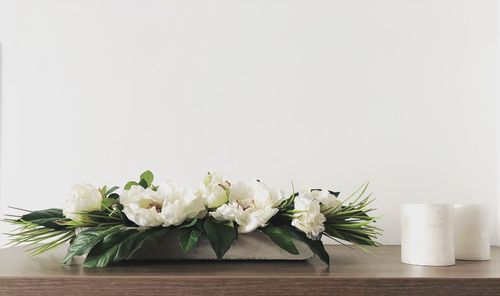 Close-up of white flowers on table