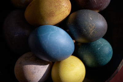 Easter. naturally colored eggs background. selective focus.