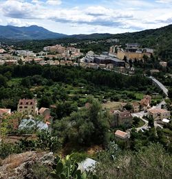 High angle view of townscape against sky