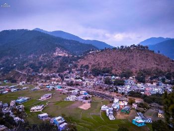 High angle view of townscape against sky