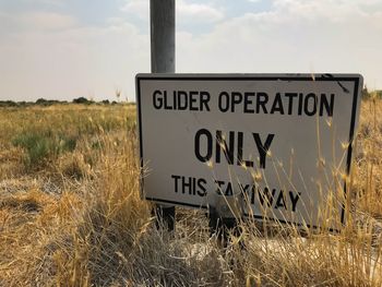 Warning sign on field