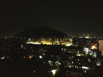 High angle view of city at night