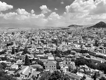 High angle view of townscape against sky