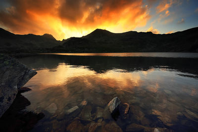 Scenic view of lake against sky during sunset