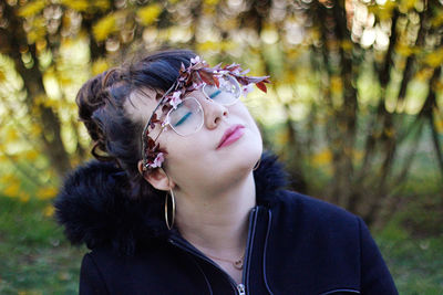 Portrait of a young woman in forest