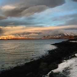 Scenic view of sea against cloudy sky