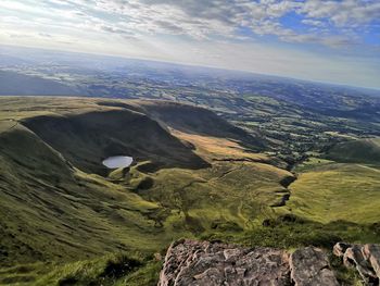High angle view of dramatic landscape against sky