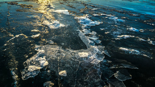 High angle view of sea shore during winter