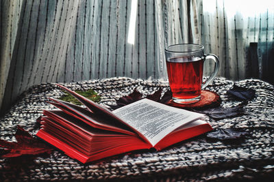 Red wine and glasses on table