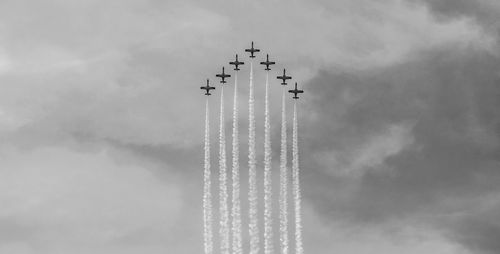 Low angle view of airshow against sky