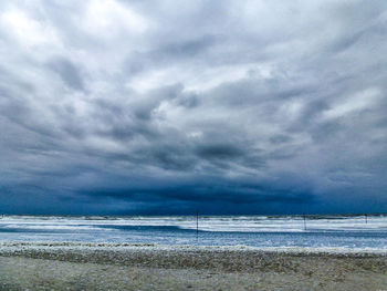 Scenic view of sea against cloudy sky