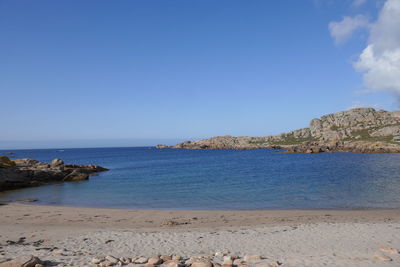 Scenic view of beach against blue sky