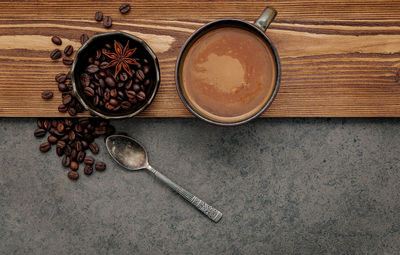 High angle view of coffee beans on table