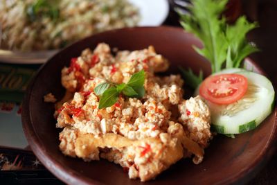 Close-up of meal served in plate