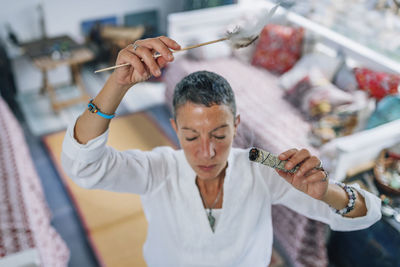 Close-up of serious woman