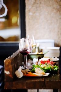 Close-up of food served on table