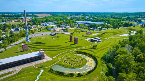 High angle view of townscape against sky