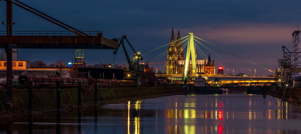Cologne-deutz harbor with a view of cologne cathedral, germany.