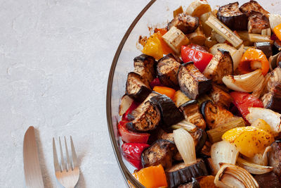 High angle view of food on table