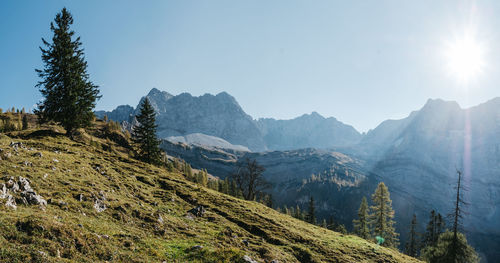 Scenic view of mountains against clear sky