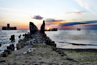 Scenic view of sea against sky during sunset