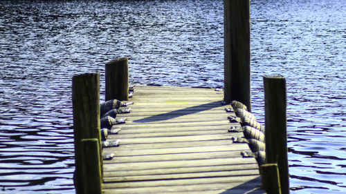 High angle view of pier over lake