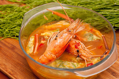 High angle view of food in bowl