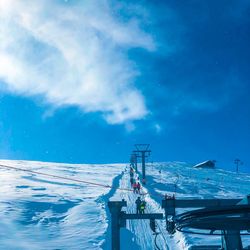 Scenic view of sea against blue sky during winter