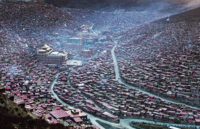 High angle view of buildings in city