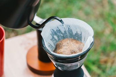 High angle view of coffee cup