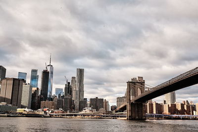 Bridge over river with buildings in background