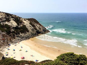 High angle view of beach against clear sky