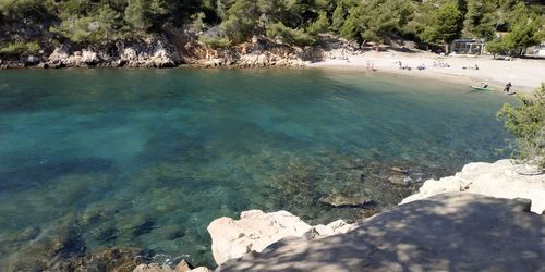 High angle view of rocks on beach