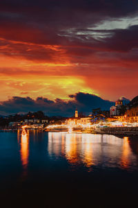 Scenic view of lake against sky during sunset